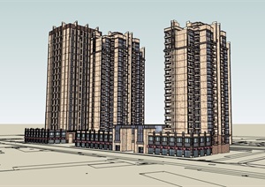 新古典住宅公寓商业综合体设计SU(草图大师)模型