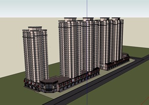 新古典高层住宅+商业建筑SU(草图大师)模型