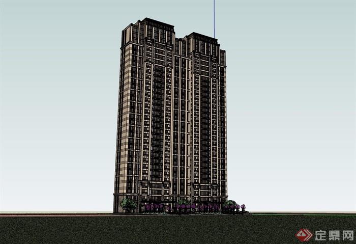 新古典高层小区住宅建筑楼su模型