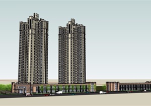 新古典高层住宅+商业建筑SU(草图大师)模型