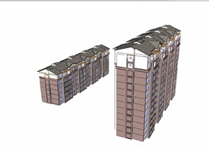 两栋欧式风格住宅详细多层建筑楼设计SU(草图大师)模型