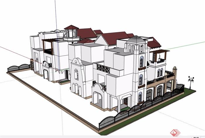 西班牙详细的别墅建筑su模型