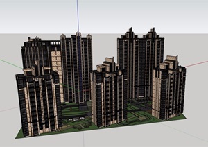 新古典风格详细的高层住宅SU(草图大师)模型