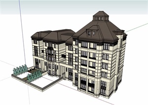 法式平层住宅建筑楼SU(草图大师)模型