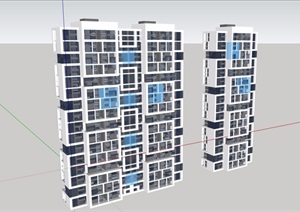 现代偏中式两栋住宅楼建筑设计SU(草图大师)模型