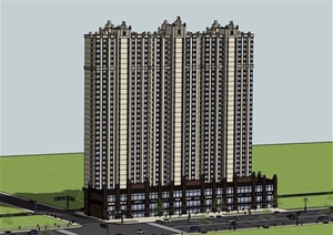 新古典风格详细商业住宅高层建筑SU(草图大师)模型