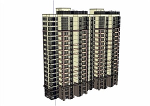 一T4户详细的住宅建筑楼设计SU(草图大师)模型