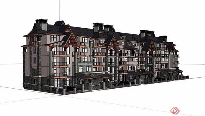 美式多层详细完整的住宅楼su模型