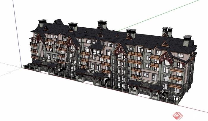 美式多层详细完整的住宅楼su模型