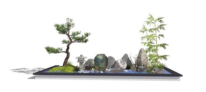 新中式景观小品 庭院小品 石头滨水 陶罐组合(2)