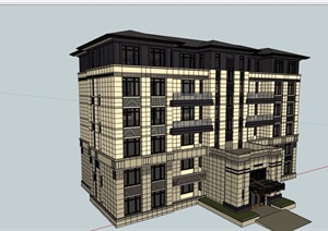 新古典模型5层住宅楼设计SU(草图大师)模型