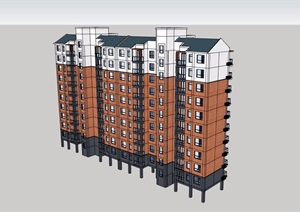 中式详细的小高层廉租房建筑SU(草图大师)模型