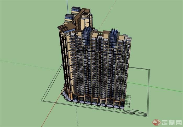 详细的底商高层住宅楼设计su模型