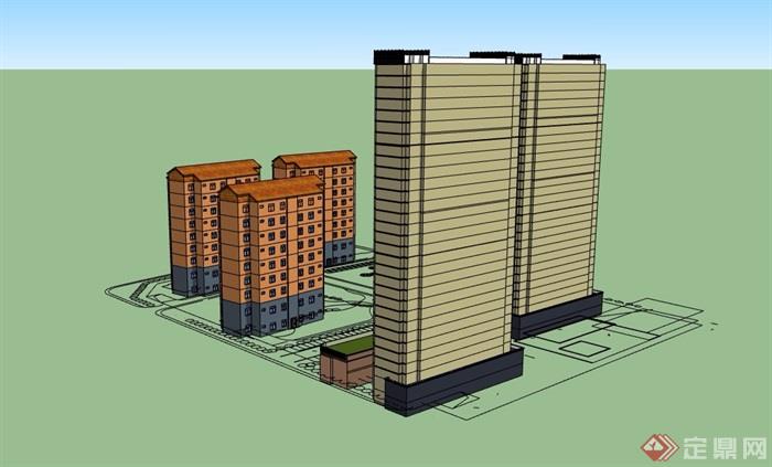 两种不同的住宅楼建筑设计su模型