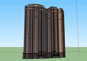 新古典高层详细住宅建筑楼设计SU(草图大师)模型