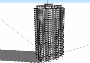 无材质贴图详细的高层住宅楼SU(草图大师)模型