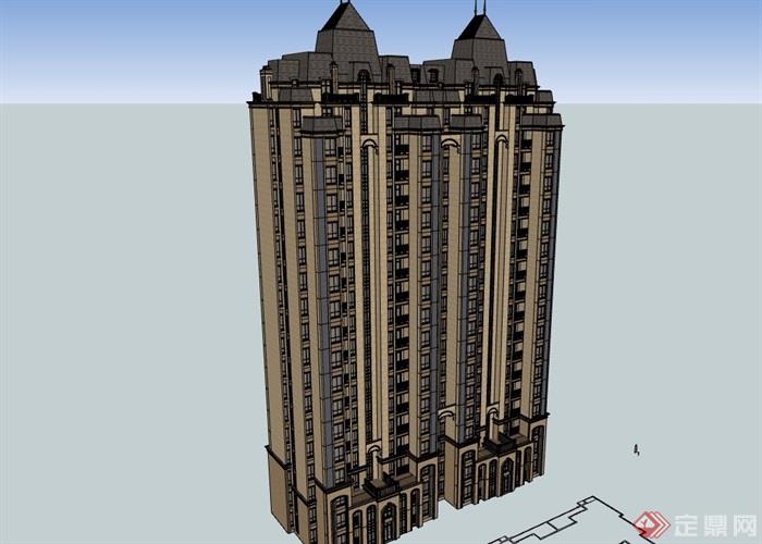 法式分别发发小高层拼接住宅楼设计su模型