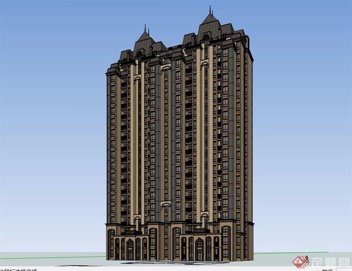 法式分别发发小高层拼接住宅楼设计su模型