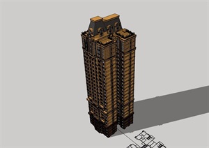 法式风格详细的高层住宅小区楼SU(草图大师)模型