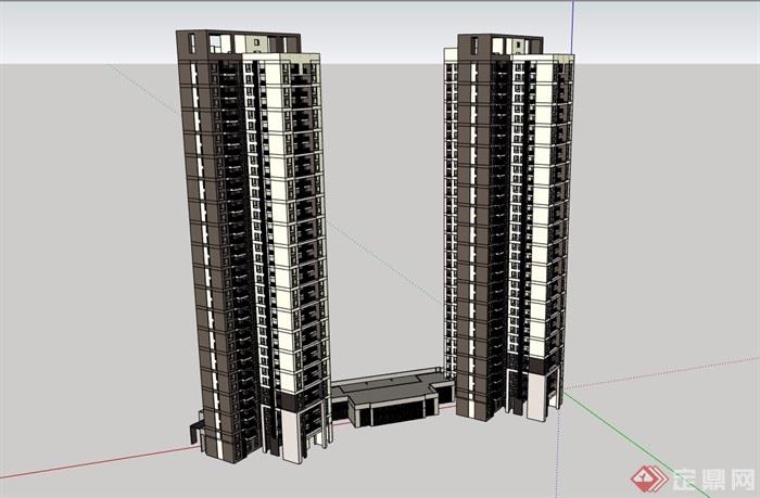 详细的现代高层住宅建筑楼设计su模型