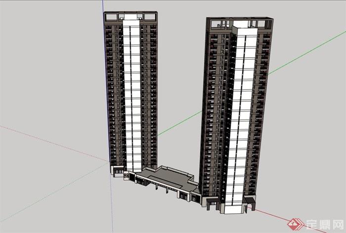 详细的现代高层住宅建筑楼设计su模型