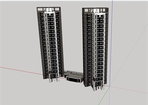 详细的现代高层住宅建筑楼设计SU(草图大师)模型