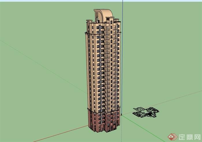 详细的现代居住小区高层建筑su模型