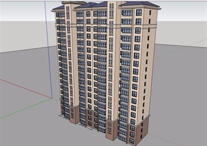 详细的完整高层住宅建筑楼设计SU(草图大师)模型