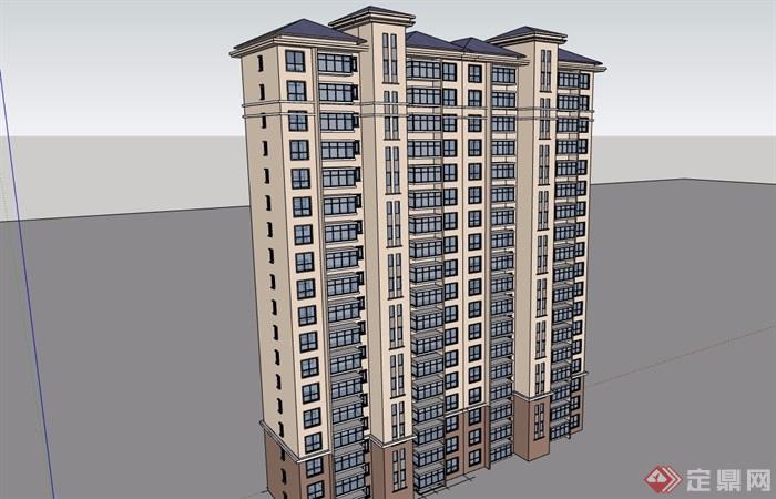 详细的完整高层住宅建筑楼设计su模型