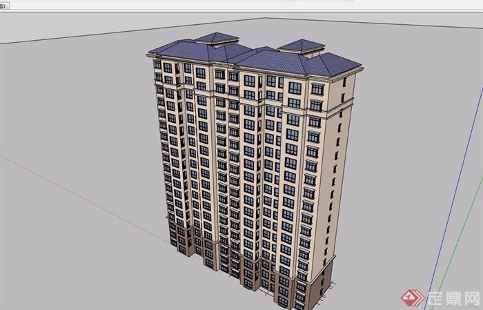 详细的完整高层住宅建筑楼设计su模型