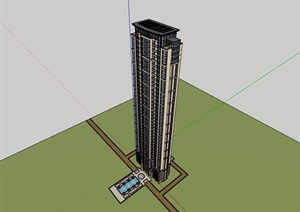 现代完整的高层住宅楼设计SU(草图大师)模型