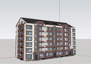 六层详细的完整住宅建筑楼SU(草图大师)模型