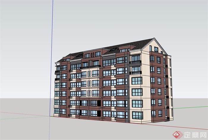 六层详细的完整住宅建筑楼su模型