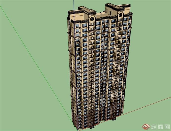 详细的高层居住小区建筑楼su模型