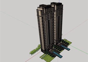 新古典风格高层住宅精品建筑SU(草图大师)模型