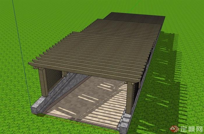防腐木质详细的车库入口廊架su模型