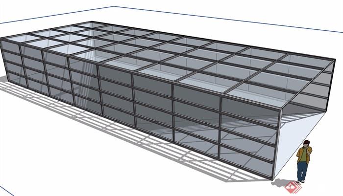 详细的完整玻璃车库入口廊架素材su模型