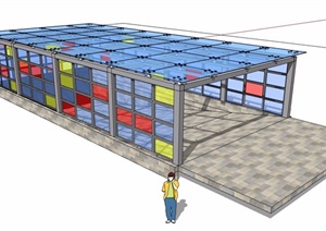 详细的完整玻璃车库入口廊架SU(草图大师)模型