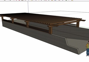 详细的整体完整车库入口廊架素材SU(草图大师)模型