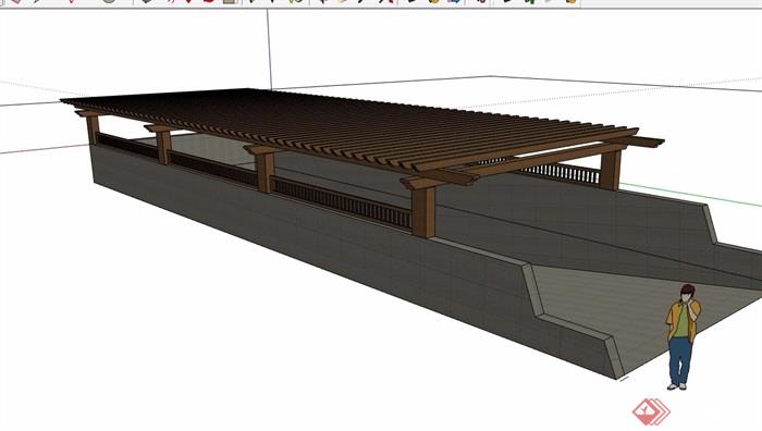 详细的整体完整车库入口廊架素材su模型