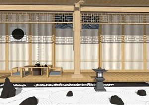 日式庭院小品枯山石灯园艺小品SU(草图大师)模型