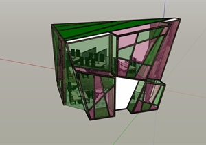 两层独特的餐饮建筑SU(草图大师)模型