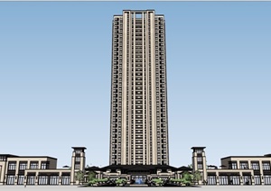 新古典风格详细商业住宅高层建筑楼SU(草图大师)模型