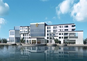 接待中心酒店多层建筑设计SU(草图大师)模型及效果图