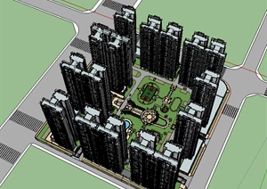现代主义风格34层住宅楼建筑设计SU(草图大师)模型