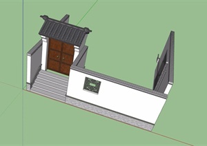 徽派中式风格详细的围墙门设计SU(草图大师)模型