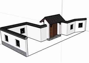 中式详细的完整的围墙素材设计SU(草图大师)模型