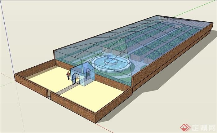 详细的整体完整温室大棚建筑素材su模型