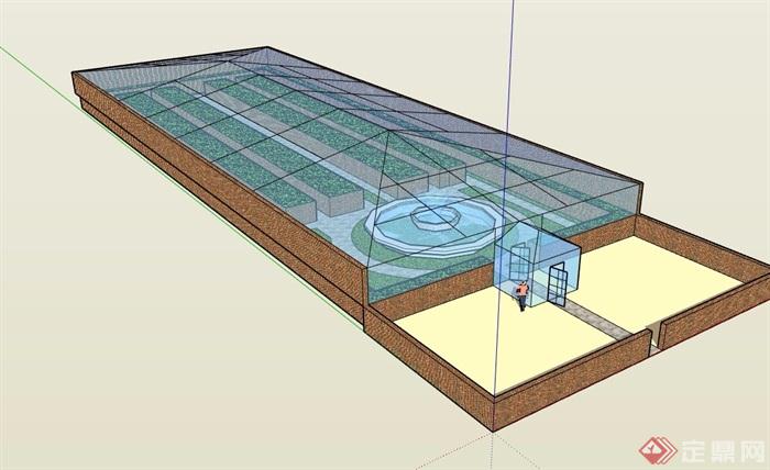 详细的整体完整温室大棚建筑素材su模型
