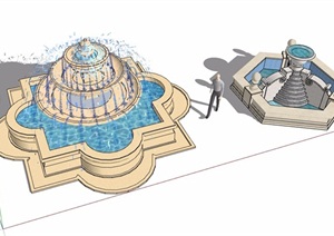 两个详细的欧式水景水钵素材设计SU(草图大师)模型